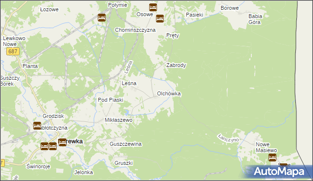 mapa Olchówka gmina Narewka, Olchówka gmina Narewka na mapie Targeo