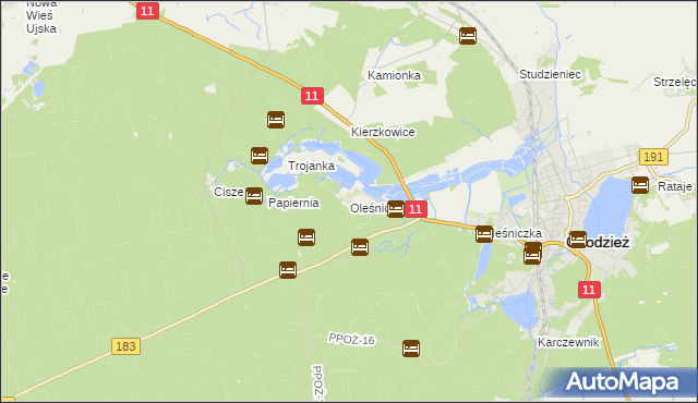 mapa Oleśnica gmina Chodzież, Oleśnica gmina Chodzież na mapie Targeo