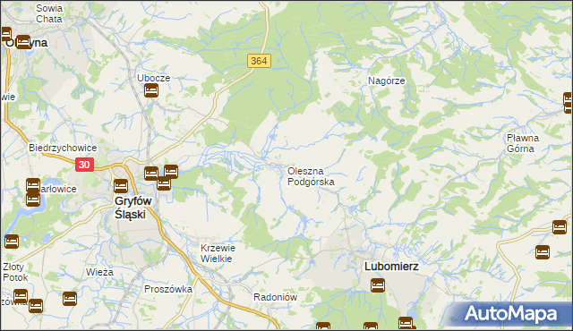 mapa Oleszna Podgórska, Oleszna Podgórska na mapie Targeo