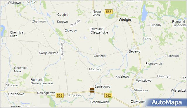 mapa Oleszno gmina Wielgie, Oleszno gmina Wielgie na mapie Targeo