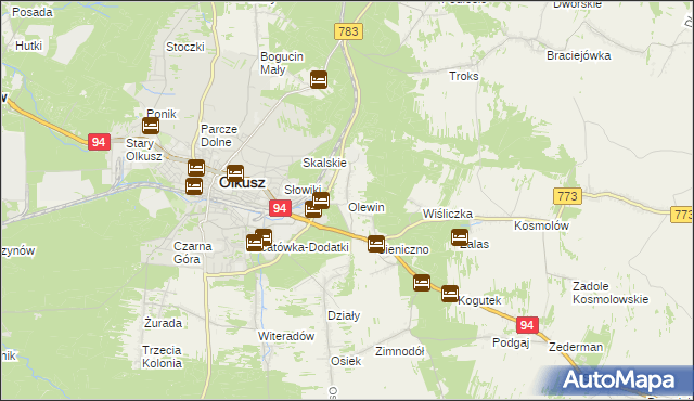 mapa Olewin gmina Olkusz, Olewin gmina Olkusz na mapie Targeo
