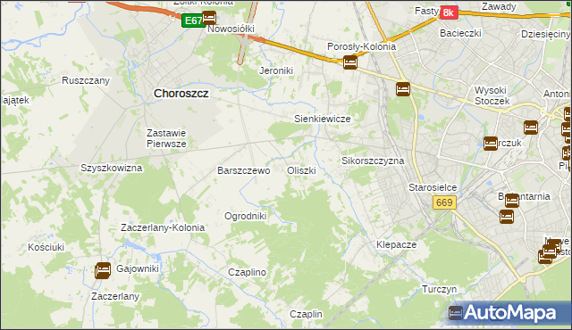 mapa Oliszki gmina Choroszcz, Oliszki gmina Choroszcz na mapie Targeo