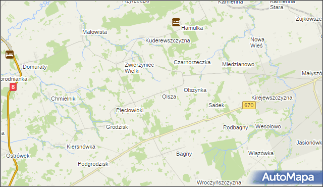 mapa Olsza gmina Dąbrowa Białostocka, Olsza gmina Dąbrowa Białostocka na mapie Targeo