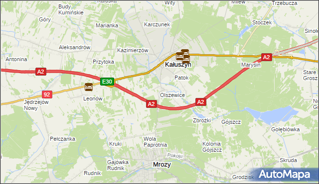 mapa Olszewice gmina Kałuszyn, Olszewice gmina Kałuszyn na mapie Targeo