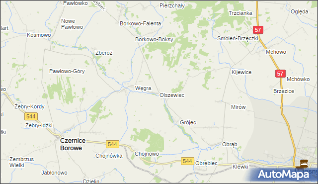 mapa Olszewiec gmina Czernice Borowe, Olszewiec gmina Czernice Borowe na mapie Targeo