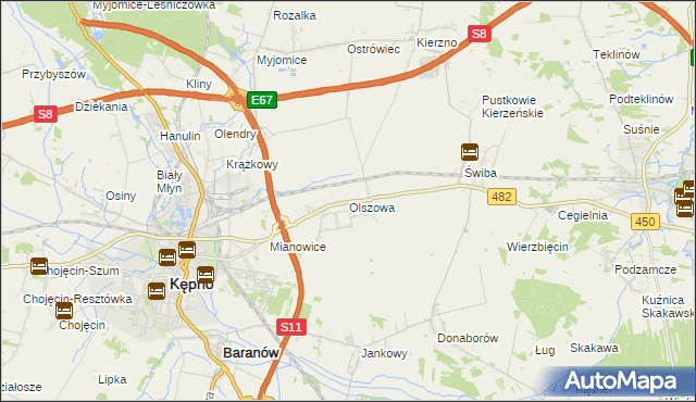 mapa Olszowa gmina Kępno, Olszowa gmina Kępno na mapie Targeo