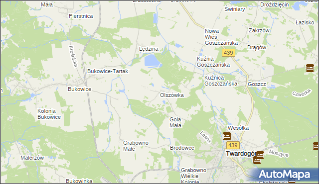 mapa Olszówka gmina Twardogóra, Olszówka gmina Twardogóra na mapie Targeo