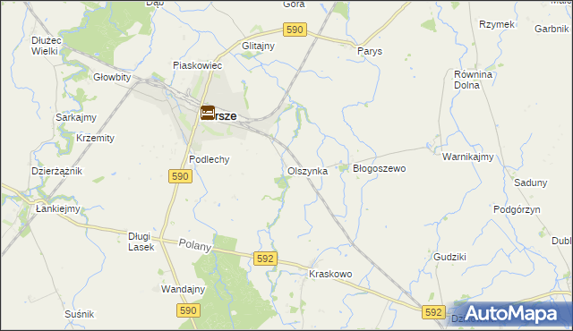 mapa Olszynka gmina Korsze, Olszynka gmina Korsze na mapie Targeo