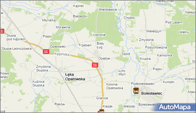 mapa Opatów gmina Łęka Opatowska, Opatów gmina Łęka Opatowska na mapie Targeo