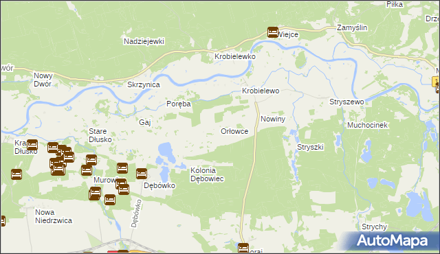 mapa Orłowce gmina Przytoczna, Orłowce gmina Przytoczna na mapie Targeo