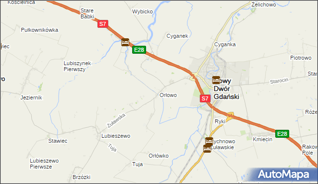 mapa Orłowo gmina Nowy Dwór Gdański, Orłowo gmina Nowy Dwór Gdański na mapie Targeo