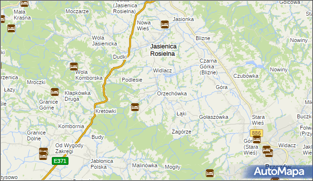 mapa Orzechówka gmina Jasienica Rosielna, Orzechówka gmina Jasienica Rosielna na mapie Targeo