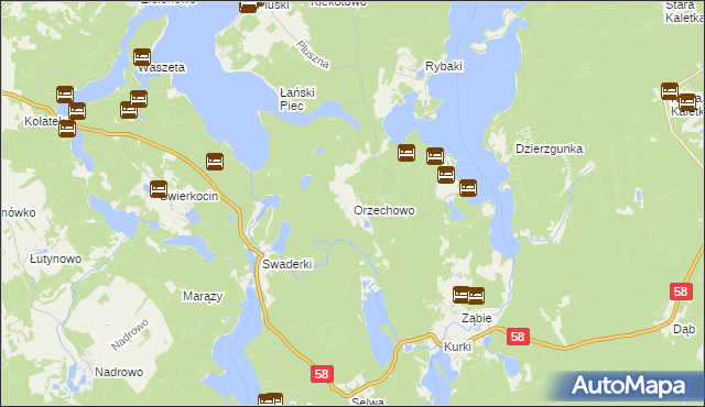 mapa Orzechowo gmina Olsztynek, Orzechowo gmina Olsztynek na mapie Targeo