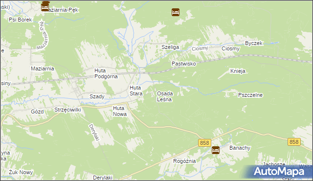 mapa Osada Leśna gmina Harasiuki, Osada Leśna gmina Harasiuki na mapie Targeo