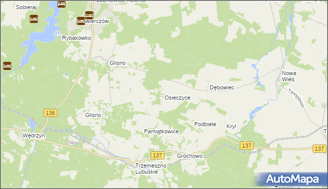 mapa Osieczyce, Osieczyce na mapie Targeo