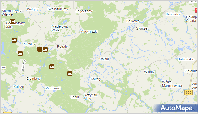 mapa Osieki gmina Gołdap, Osieki gmina Gołdap na mapie Targeo