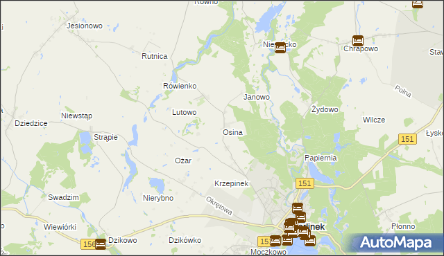 mapa Osina gmina Barlinek, Osina gmina Barlinek na mapie Targeo