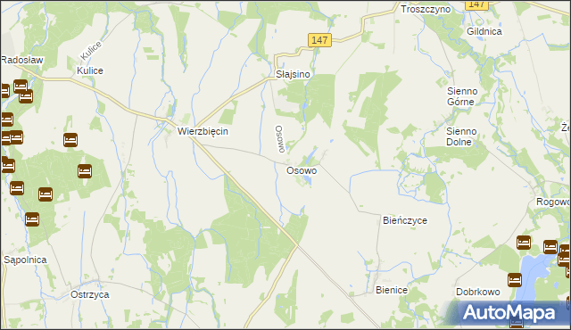 mapa Osowo gmina Nowogard, Osowo gmina Nowogard na mapie Targeo