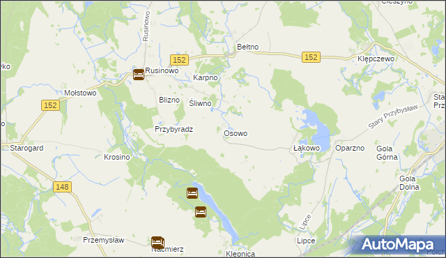 mapa Osowo gmina Świdwin, Osowo gmina Świdwin na mapie Targeo