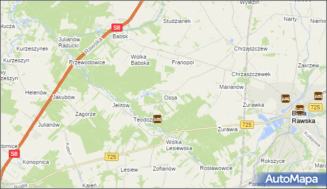 mapa Ossa gmina Biała Rawska, Ossa gmina Biała Rawska na mapie Targeo