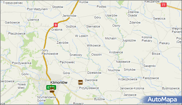 mapa Ossolin gmina Klimontów, Ossolin gmina Klimontów na mapie Targeo