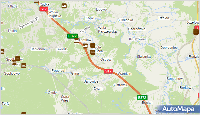 mapa Ostrów gmina Celestynów, Ostrów gmina Celestynów na mapie Targeo
