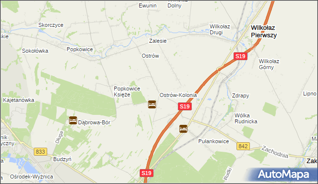 mapa Ostrów-Kolonia gmina Wilkołaz, Ostrów-Kolonia gmina Wilkołaz na mapie Targeo