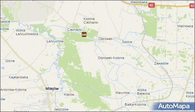 mapa Ostrówek-Kolonia gmina Milejów, Ostrówek-Kolonia gmina Milejów na mapie Targeo