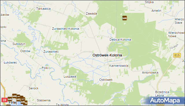 mapa Ostrówek-Kolonia gmina Ostrówek, Ostrówek-Kolonia gmina Ostrówek na mapie Targeo