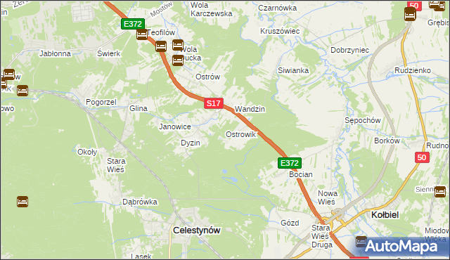 mapa Ostrowik gmina Celestynów, Ostrowik gmina Celestynów na mapie Targeo