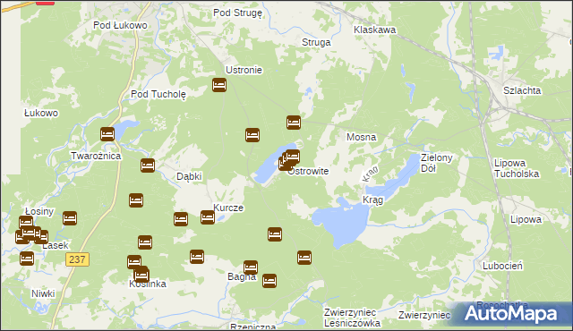 mapa Ostrowite gmina Czersk, Ostrowite gmina Czersk na mapie Targeo