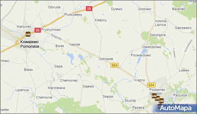 mapa Ostrowite gmina Golub-Dobrzyń, Ostrowite gmina Golub-Dobrzyń na mapie Targeo
