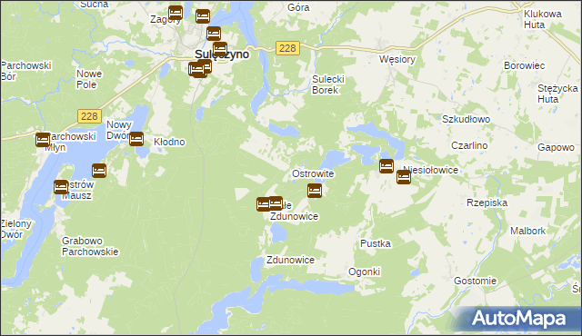 mapa Ostrowite gmina Sulęczyno, Ostrowite gmina Sulęczyno na mapie Targeo