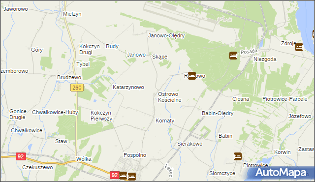 mapa Ostrowo Kościelne, Ostrowo Kościelne na mapie Targeo