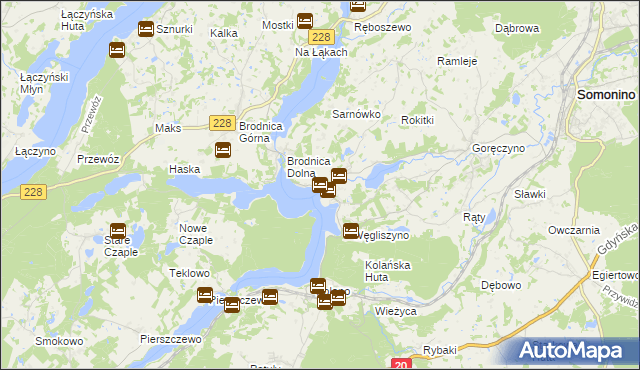 mapa Ostrzyce gmina Somonino, Ostrzyce gmina Somonino na mapie Targeo