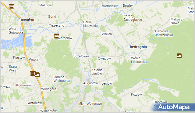 mapa Owadów gmina Jastrzębia, Owadów gmina Jastrzębia na mapie Targeo