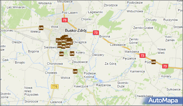 mapa Owczary gmina Busko-Zdrój, Owczary gmina Busko-Zdrój na mapie Targeo