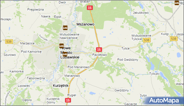 mapa Pacółtowo gmina Nowe Miasto Lubawskie, Pacółtowo gmina Nowe Miasto Lubawskie na mapie Targeo