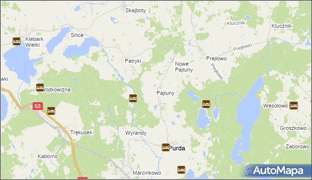 mapa Pajtuny gmina Purda, Pajtuny gmina Purda na mapie Targeo