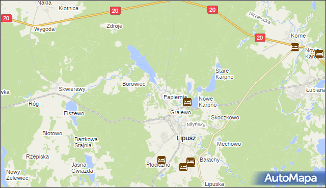 mapa Papiernia gmina Lipusz, Papiernia gmina Lipusz na mapie Targeo