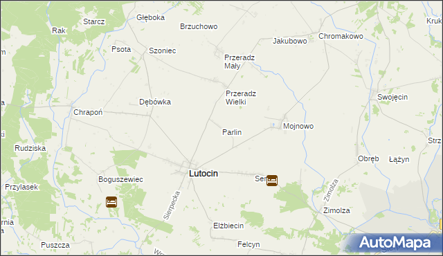 mapa Parlin gmina Lutocin, Parlin gmina Lutocin na mapie Targeo