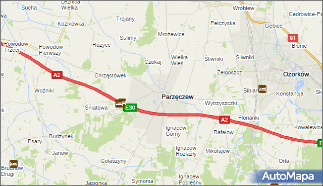 mapa Parzęczew powiat zgierski, Parzęczew powiat zgierski na mapie Targeo
