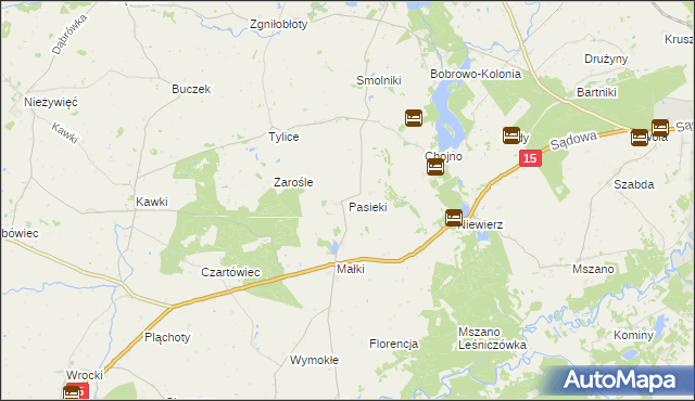 mapa Pasieki gmina Bobrowo, Pasieki gmina Bobrowo na mapie Targeo