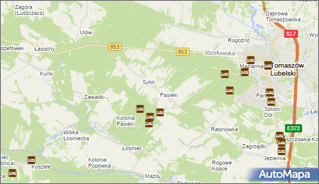 mapa Pasieki gmina Tomaszów Lubelski, Pasieki gmina Tomaszów Lubelski na mapie Targeo