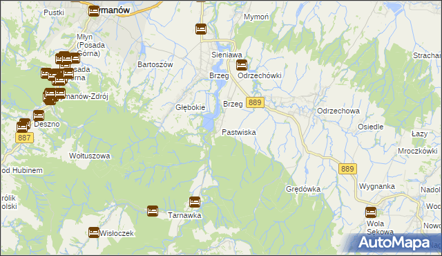 mapa Pastwiska gmina Zarszyn, Pastwiska gmina Zarszyn na mapie Targeo