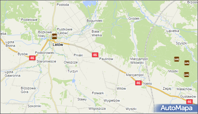 mapa Paulinów gmina Lelów, Paulinów gmina Lelów na mapie Targeo