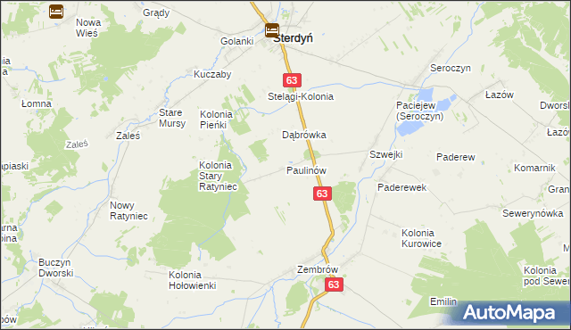 mapa Paulinów gmina Sterdyń, Paulinów gmina Sterdyń na mapie Targeo