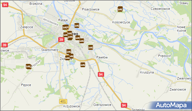mapa Pawłów gmina Skarbimierz, Pawłów gmina Skarbimierz na mapie Targeo
