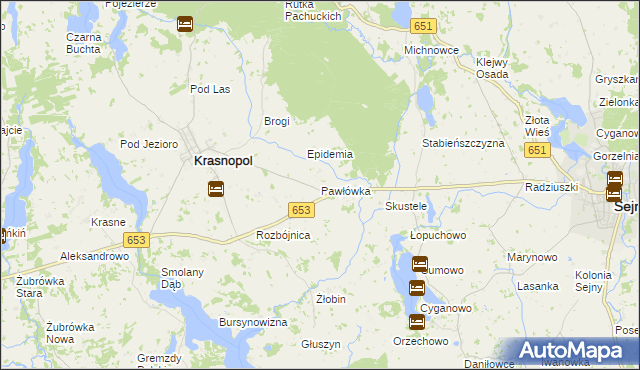 mapa Pawłówka gmina Krasnopol, Pawłówka gmina Krasnopol na mapie Targeo