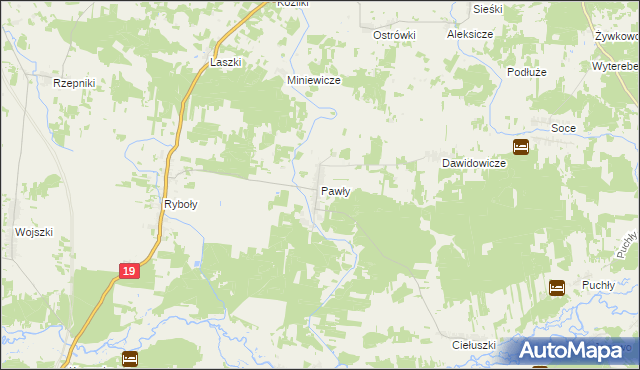 mapa Pawły gmina Zabłudów, Pawły gmina Zabłudów na mapie Targeo
